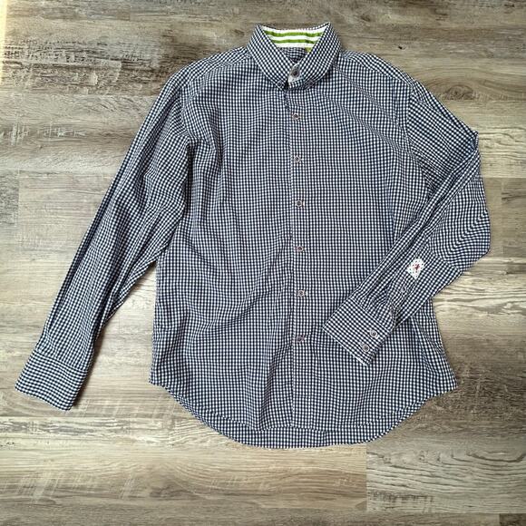 Robert Graham Tailored Fit Shirt Large Gingham Embroidered Cuffs Cotton - Picture 1 of 8